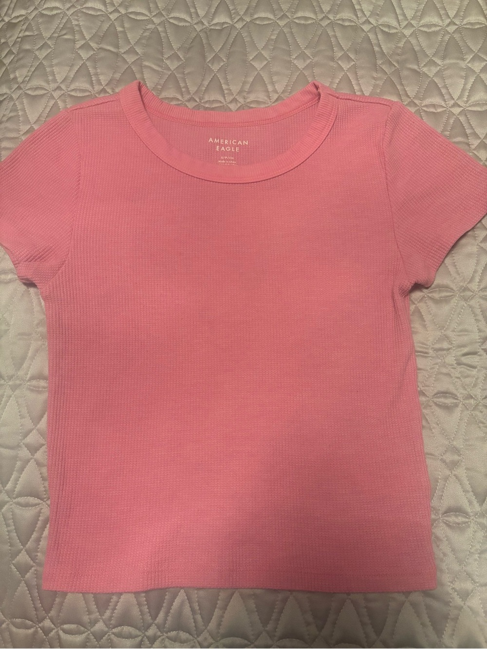 American Eagle Outfitters Pink Ribbed Short Sleeve Tee